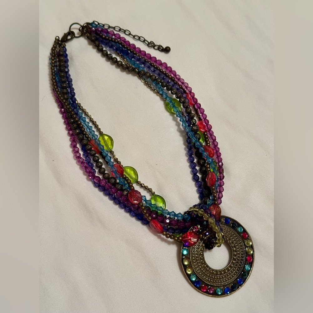 ❤️ Vibrant Multicolor Multistrand Beaded Statement Necklace - Picture 2 of 6